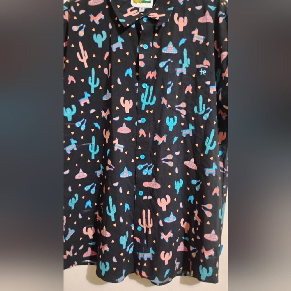 Tipsy Elves Shirt Mens Midnight Fiesta Hawaiian Pinata Cactus zise XL - Picture 3 of 16